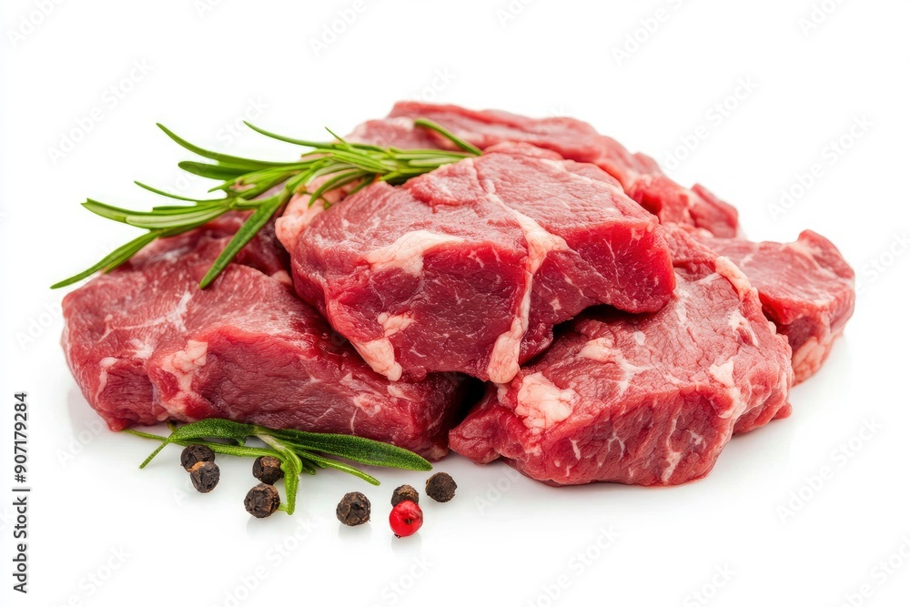 meat, beef, isolated on white background, full depth of field , ai