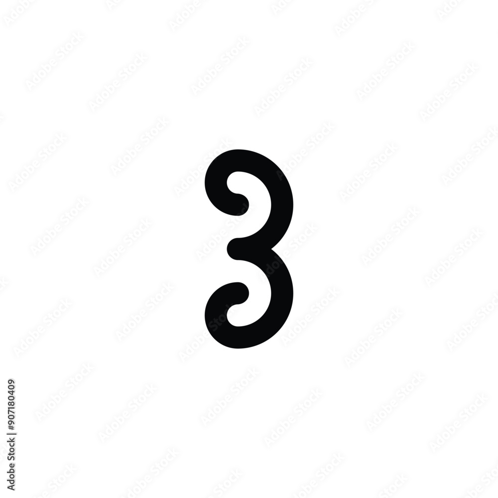 Number 3 curve, outline geometric symbol simple logo vector Number 3 curve, outline geometric symbol simple logo vector