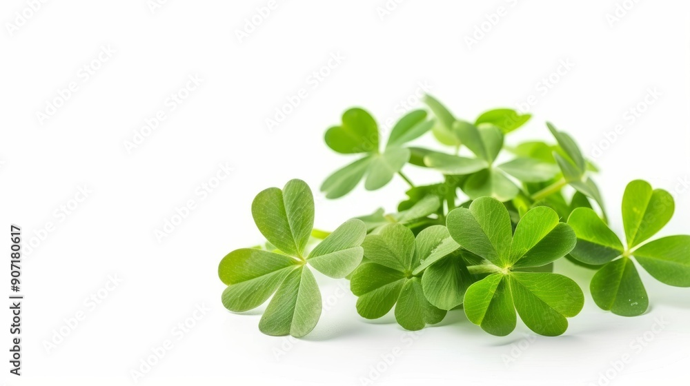 A bunch of green clovers are arranged in a row A bunch of green clovers are arranged in a row