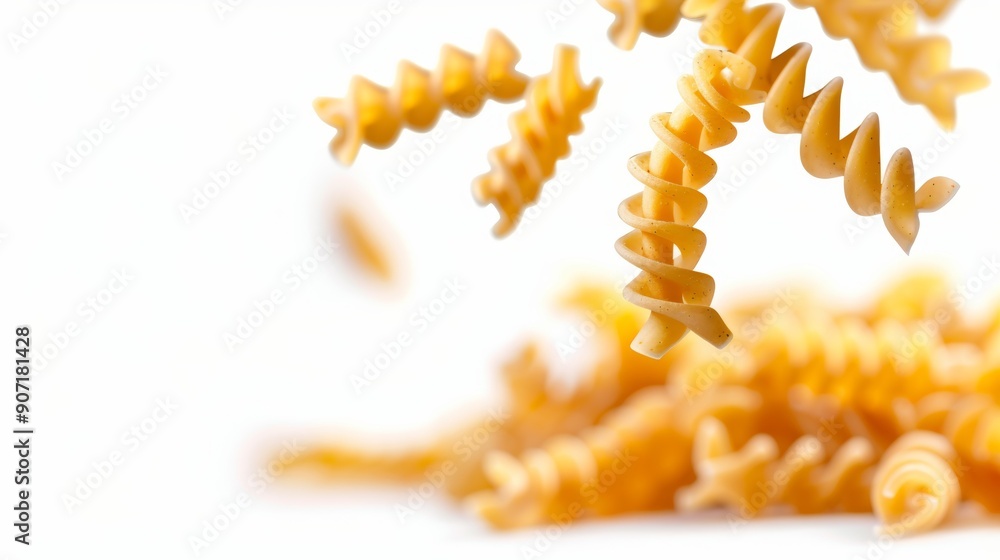 A pile of yellow pasta with a white background A pile of yellow pasta with a white background