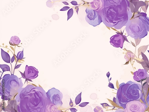 Purple Rose Horizontal Corner Botanical Frame with Copy Space