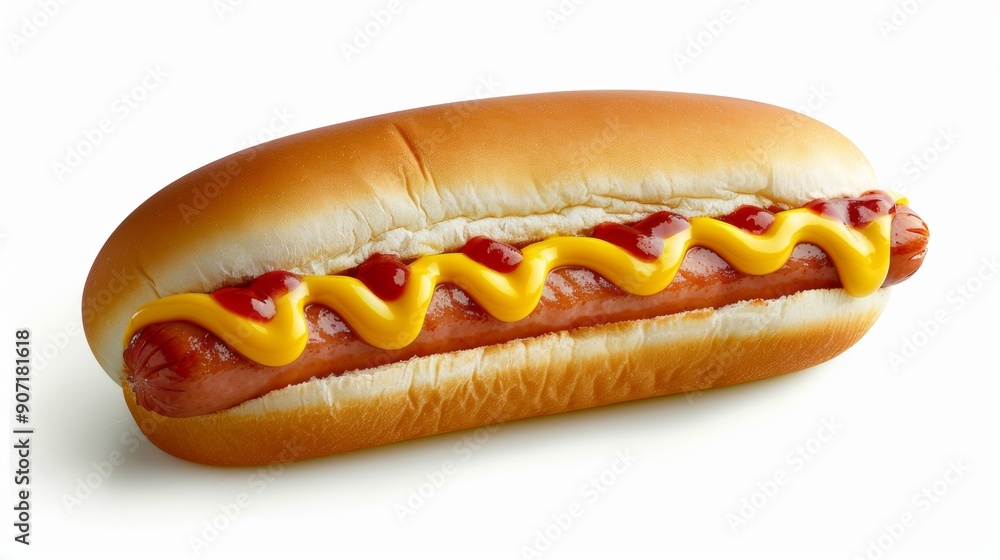 A hot dog with mustard and ketchup on it A hot dog with mustard and ketchup on it