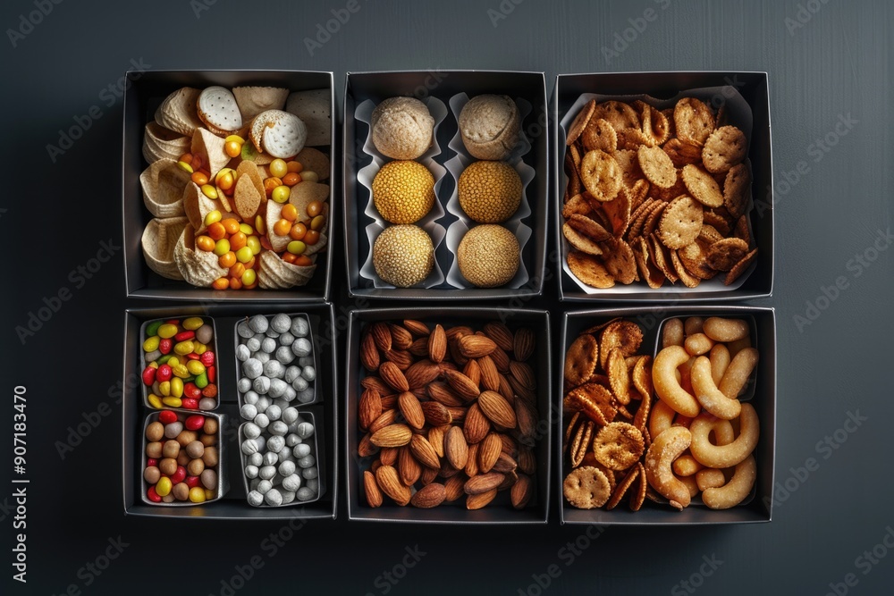Obraz premium A box filled with various snack items, perfect for a party or gathering