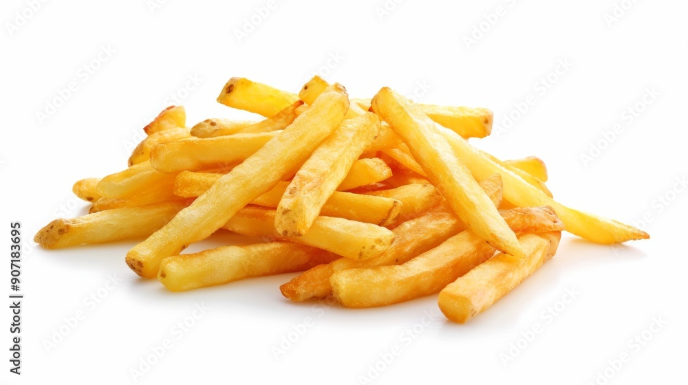 A pile of french fries on a white background A pile of french fries on a white background