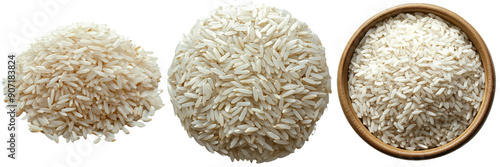 Various textures of white rice displayed in different forms, ideal for culinary and food-related projects. transparent background photo