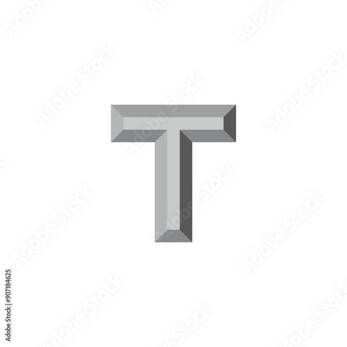 letter T silver, 3d geometric symbol simple logo vector