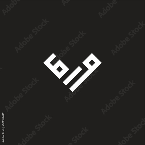 letter 6 1 9 square, heart geometric symbol simple logo vector