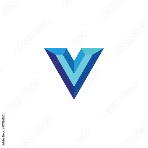 Bild auf Leinwand Letter V diamond, 3d geometric symbol simple logo vector
