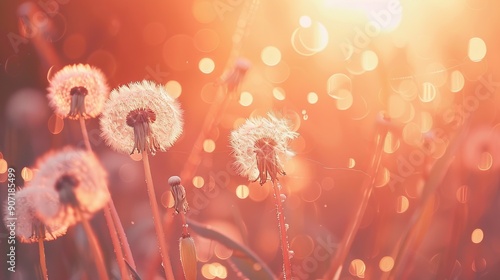 Windy dandelion in spring time