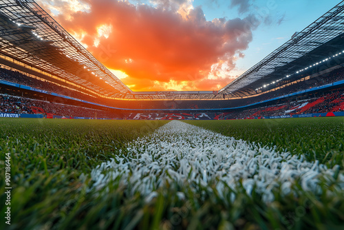Football stadium spectacle with England and Netherlands flags waving.