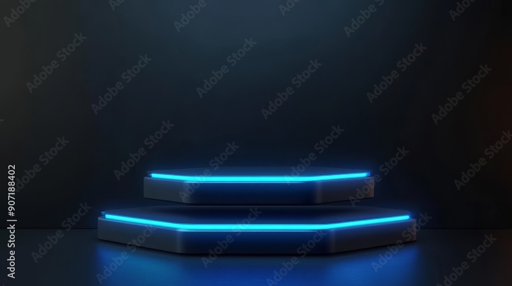 Futuristic 3D podium with glowing edges, sleek and modern Futuristic 3D podium with glowing edges, sleek and modern