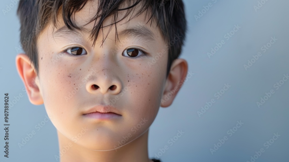 photo portrait of a handsome young Asian model teen boy looking forward. child ad with copy space, cute, kids, children photo portrait of a handsome young Asian model teen boy looking forward. child ad with copy space, cute, kids, children