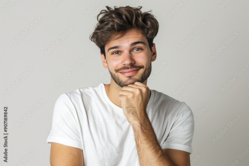 A person posing for a photo in a white shirt, great for profile or portrait shots A person posing for a photo in a white shirt, great for profile or portrait shots