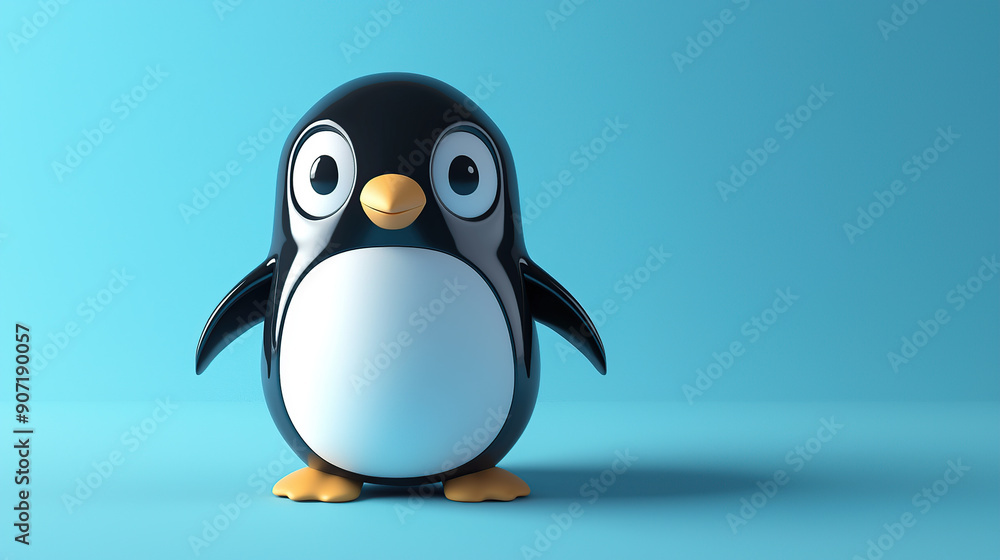 Fototapeta premium 3D render of a cute penguin on a blue background