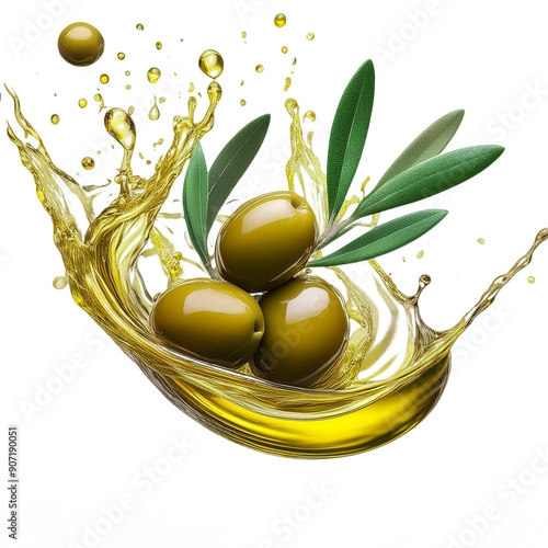 PNG Delicious olive oil splash with fresh leaves