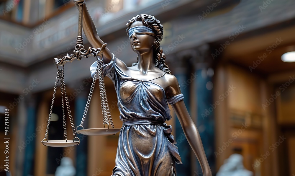 The statue of Lady Justice with scales, blindfolded in a courtroom, is contrasted by an AI sign, symbolizing the intersection of AI regulation and ethics. The statue of Lady Justice with scales, blindfolded in a courtroom, is contrasted by an AI sign, symbolizing the intersection of AI regulation and ethics.