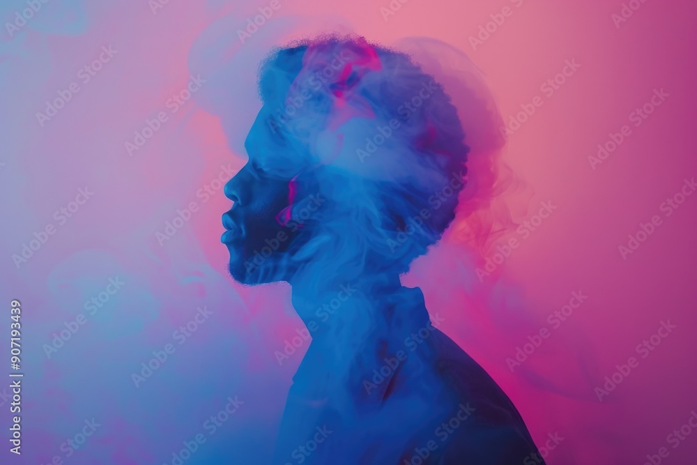 A person with smoke or fog surrounding their face, suitable for use in illustrations about mystery, fantasy, or sci-fi A person with smoke or fog surrounding their face, suitable for use in illustrations about mystery, fantasy, or sci-fi