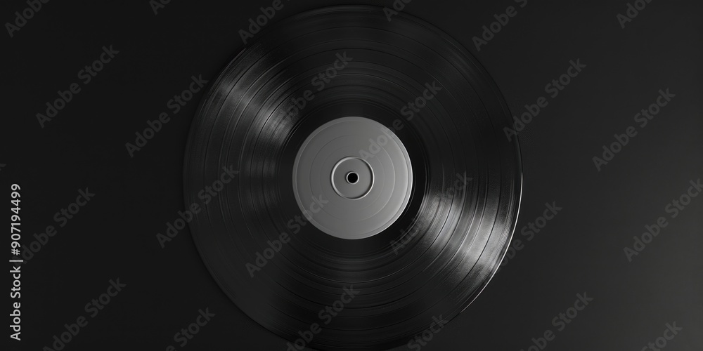 A close-up of a black vinyl record sitting on a dark surface A close-up of a black vinyl record sitting on a dark surface