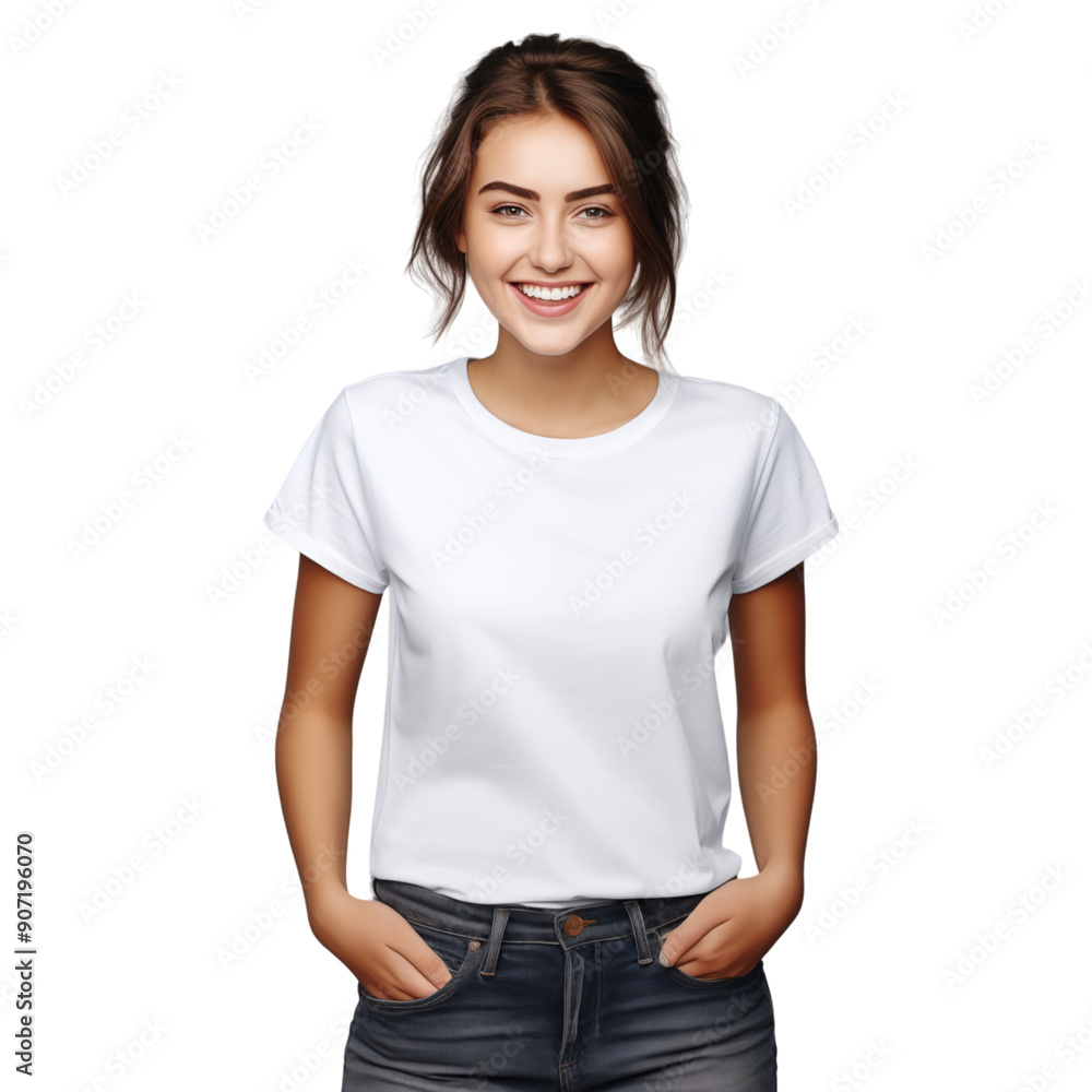 © Minimal Blue - Young Woman In Casual White T-Shirt