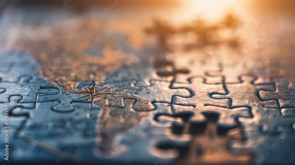 A broken jigsaw puzzle of travel locations A broken jigsaw puzzle of travel locations
