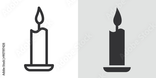 Candle icon Black line art vector logo set