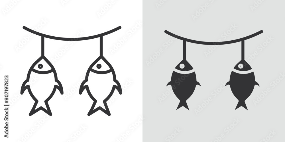 Naklejka premium Dried fish icon Black line art vector logo set