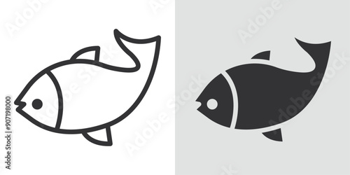 Fish icon _2_ Black line art vector logo set