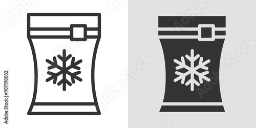 Frozen food bag icon Black line art vector logo set