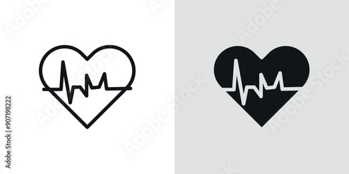Heart rate icon Black line art vector logo set