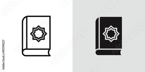 Quran book icon Black line art vector logo set