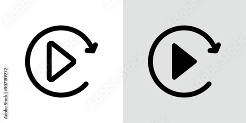 Replay icon Black line art vector logo set