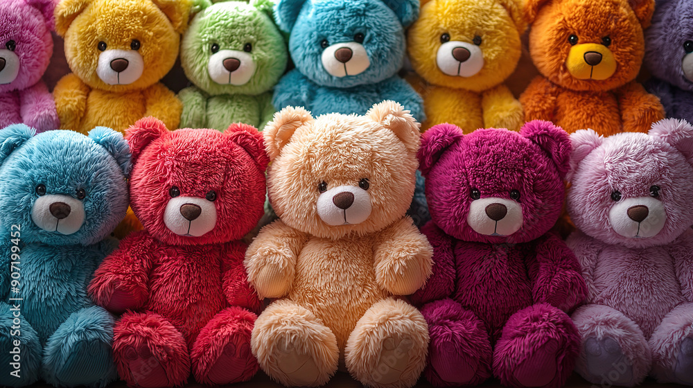 A set of teddy bear fluffy toys in different colors A set of teddy bear fluffy toys in different colors