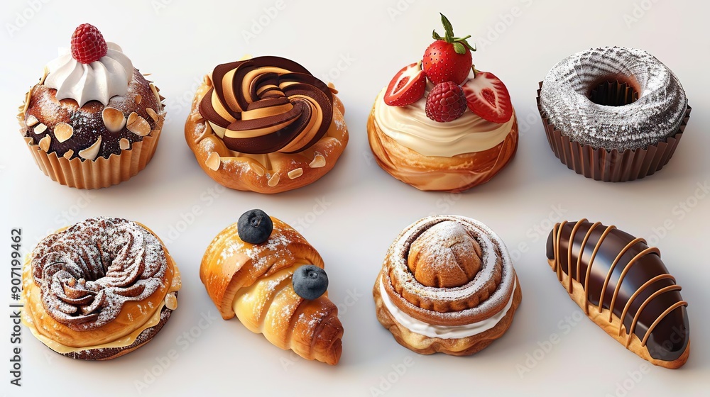 3D Rendering of Delicious Bakery Sweets, Pastry, and Desserts 3D Rendering of Delicious Bakery Sweets, Pastry, and Desserts