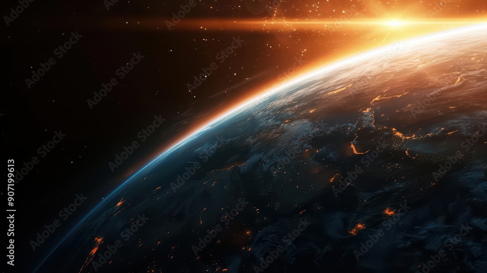An ultramodern, supernatural scene, the greenhouse effect manifests as a shimmering force field around the planet An ultramodern, supernatural scene, the greenhouse effect manifests as a shimmering force field around the planet