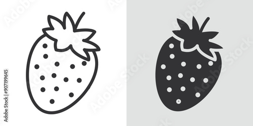 Strawberry icon Black line art vector logo set