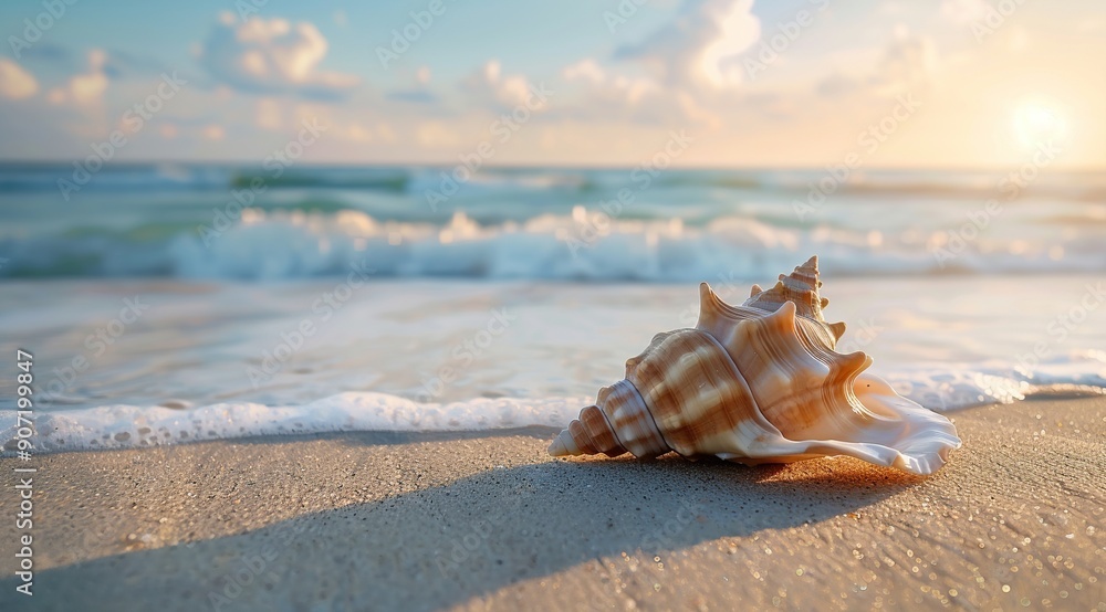 Seashell on the Sandy Shore at Sunrise Seashell on the Sandy Shore at Sunrise