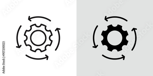 Workflow process icon Black line art vector logo set
