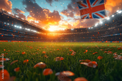 Creative representation of a soccer pitch with England and Netherlands flags.