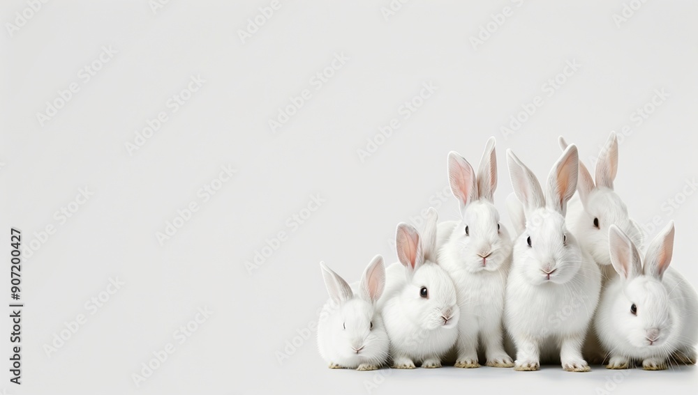 Five White Rabbits On a White Background Five White Rabbits On a White Background