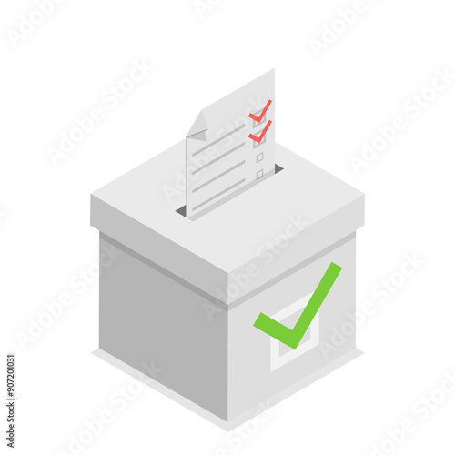 3D Isometric Flat  Illustration of Voting Box Set. Item 1