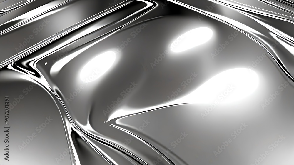 Obraz premium Shiny metallic surface with abstract shapes and light reflections. Ideal for backgrounds, technology concepts, and modern design projects. Luxurious aesthetic.