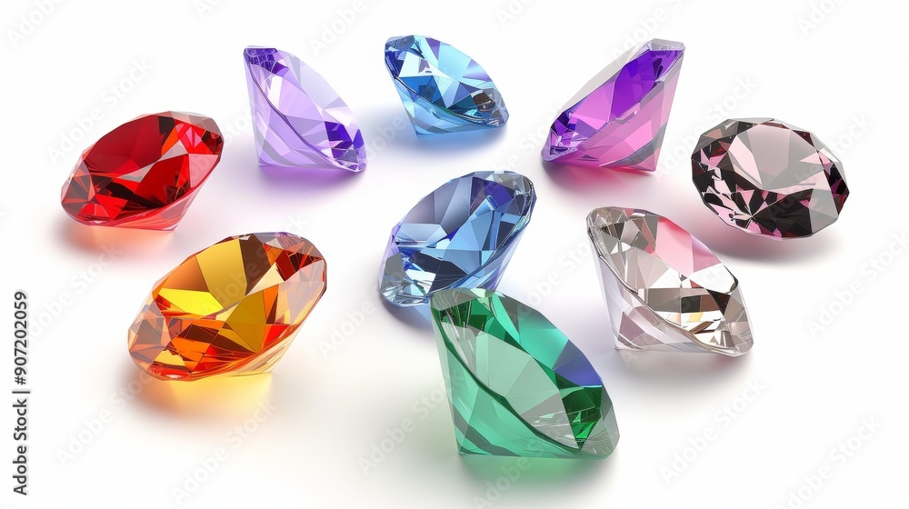 A row of colorful diamonds are displayed in a row A row of colorful diamonds are displayed in a row