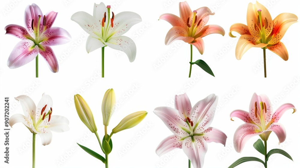 A row of flowers with different colors and sizes A row of flowers with different colors and sizes