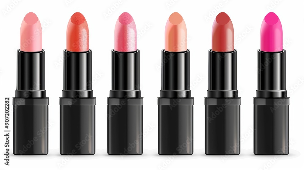 Obraz premium A row of six black lipsticks with different colors