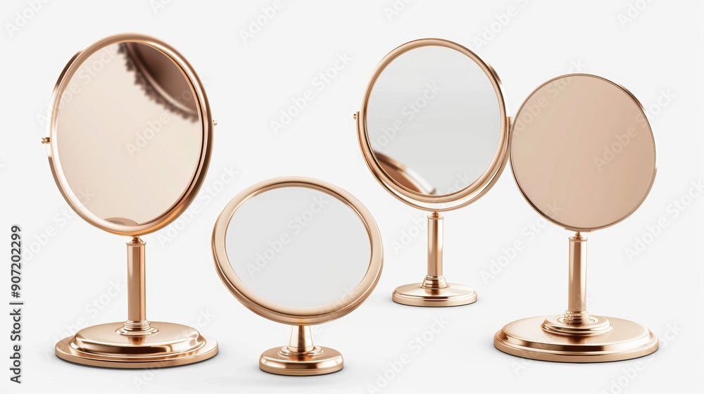 Four gold and white mirrors are displayed on a white background Four gold and white mirrors are displayed on a white background