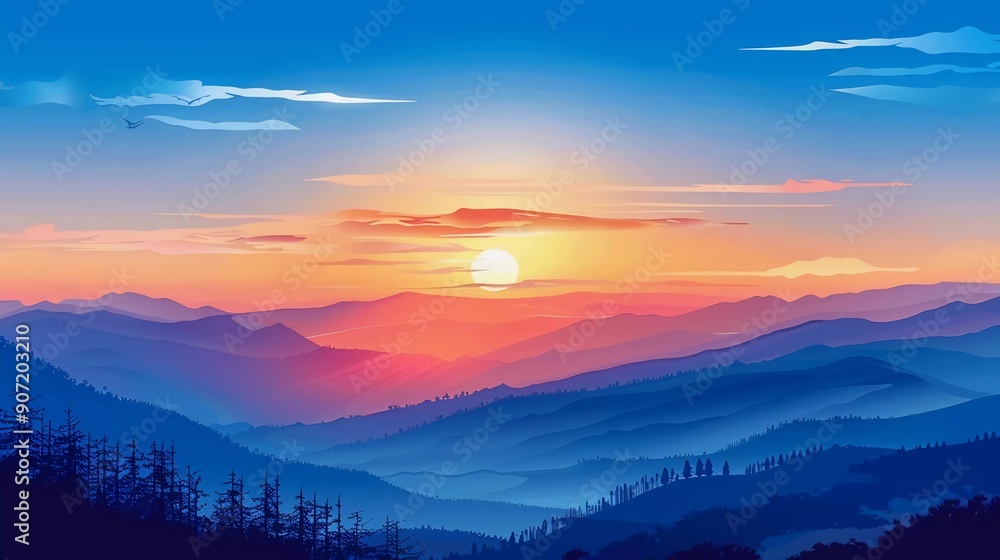 beautiful sunset sky over hills and trees vector illustration. nature, mountain landscape which is very good
beautiful sunset sky over hills and trees vector illustration. nature, mountain landscape which is very good