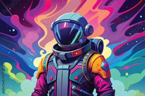 Astronaut in Neon Suit Against a Vibrant Abstract Background