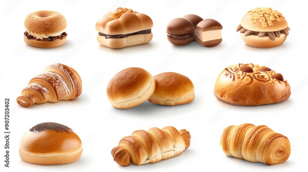 collection of pastries and breads, including croissants, donuts, and muffins collection of pastries and breads, including croissants, donuts, and muffins
