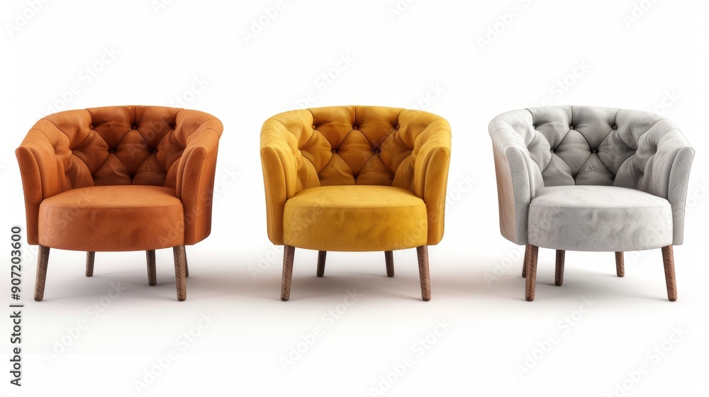 Fototapeta premium Three chairs are shown in a row, each with a different color