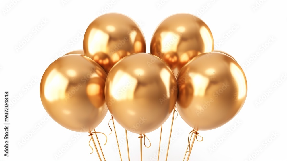 A bunch of gold balloons are tied together A bunch of gold balloons are tied together